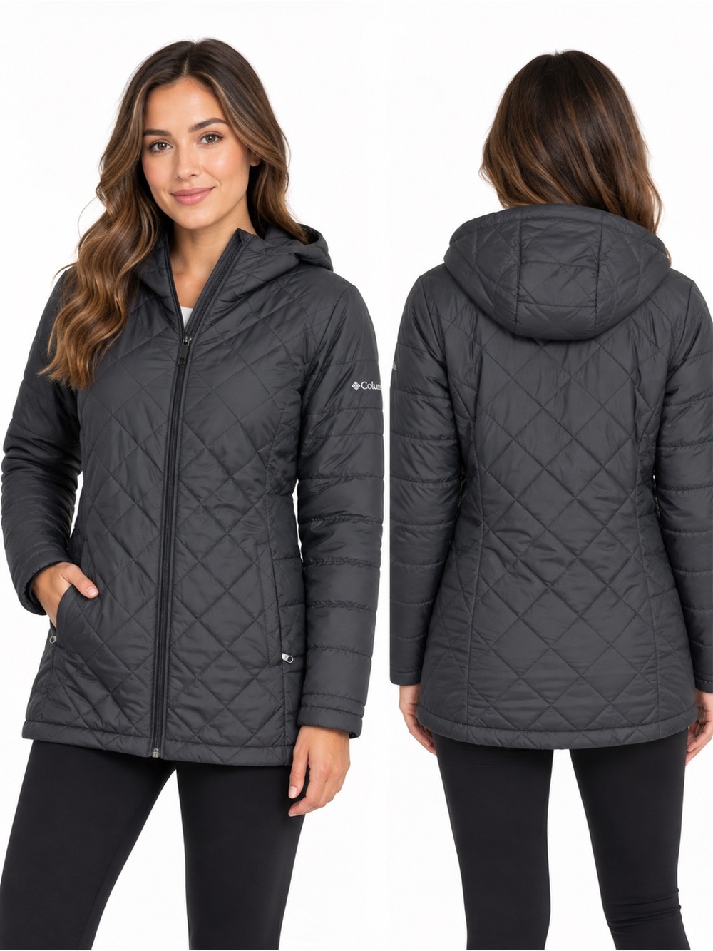 Columbia Women’s M Quilted Fleece Lined Hooded Jacket Black NWOT